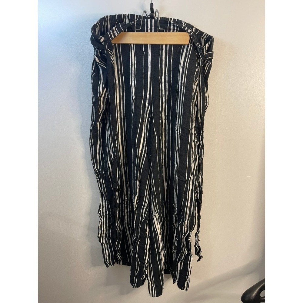 Candies Womens Wide Leg Striped Pants Black White Elastic Waist Tie Belt Size L